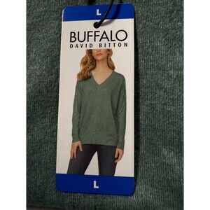 Buffalo David Bitton Women's Pullover Soft Cozy V Neck Sweater Sage Green Size L